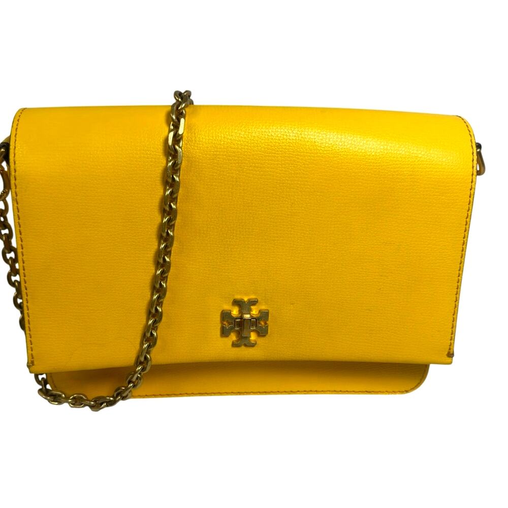 Tory Burch Sunshine Yellow Leather Crossbody Bag with Gold Chain Strap